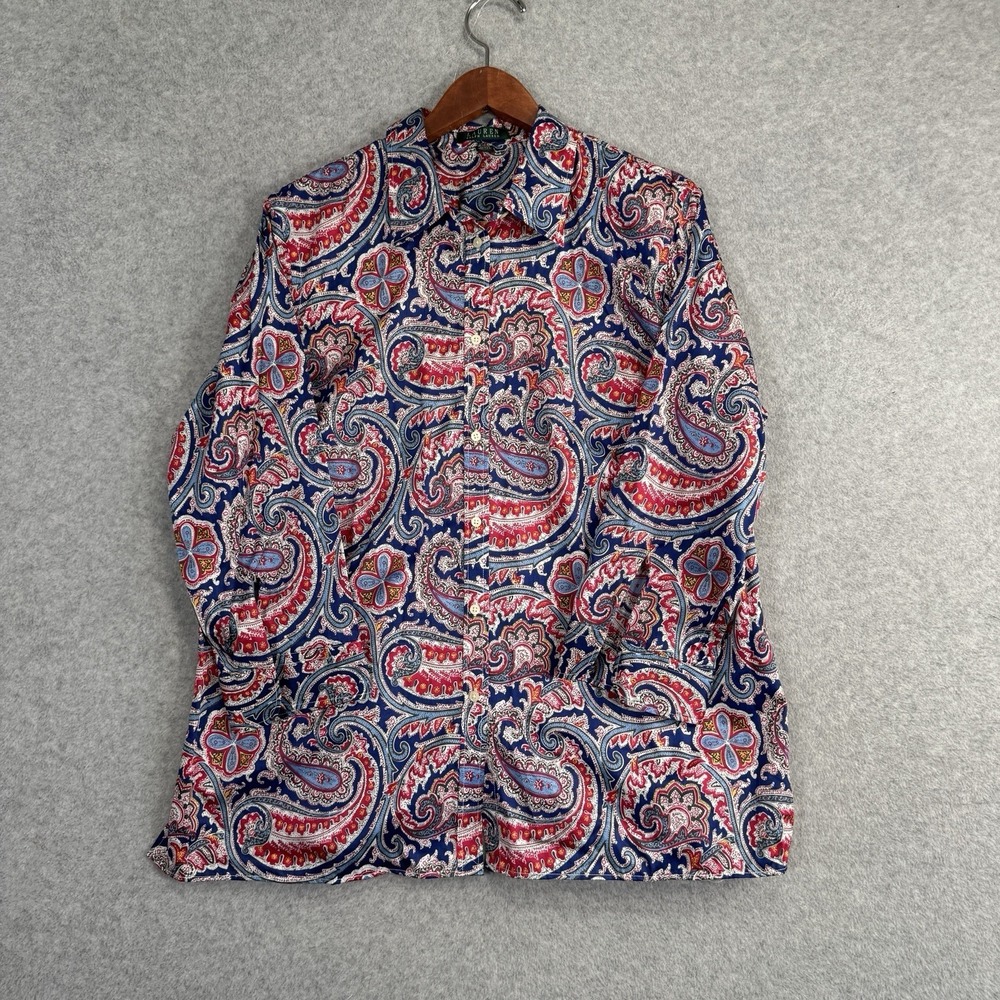 Lauren Ralph Lauren LRL Womens 1XL Colorful Paisley Cotton Button Up Shirt Top